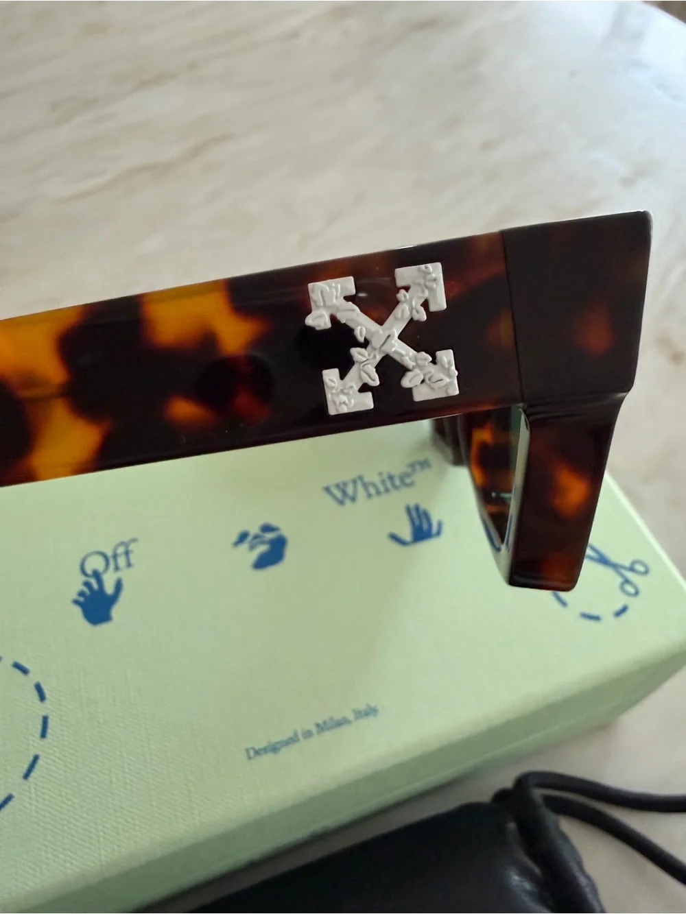Off-White Tortoiseshell Square Sunglasses with Green Lenses